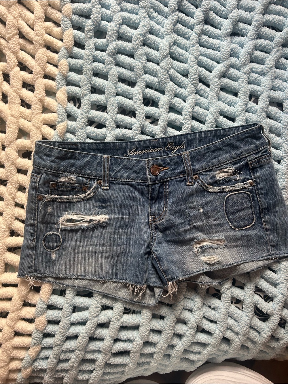 American Eagle Outfitters Ripped Light Blue Denim Cutoff Shorts